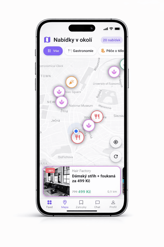 Swipede app - mapa podniků